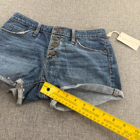 New Universal thread Jean Shorts High Rise 00/24 Buttons Cut off Fringe Cotton B - Picture 3 of 11